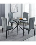 Cullompton Small Black Round Dining Table 90cm with 4 Light Grey Faux Leather Chairs