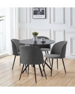 Cullompton Small Round Black Dining Table 90cm with 4 Curved-back Dark Grey Fabric Chairs