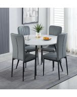 Cullompton Large Round Dining Table 120cm with 4 Light Grey Faux Leather Chairs