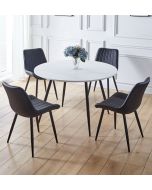 Cullompton Large Round Dining Table (1.2m) with 4 Black Bonded Leather Chairs