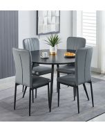 Cullompton Large Black Round Dining Table 120cm with 4 Light Grey Faux Leather Chairs