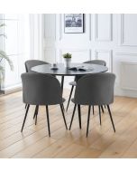 Cullompton Large Round Black Dining Table 120cm with 4 Curved-back Dark Grey Fabric Chairs
