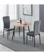 Cullompton Small Round Dining Table 90cm with 2 Faux Leather Grey Chairs