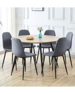 Cullompton Large Round Dining Table Light Oak Effect Top (120cm) with 6 Chairs