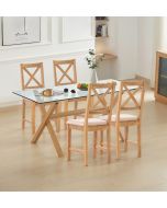 Cullompton Dining Table Glass Top (160cm) with 4 Beige Fabric Cross Back Chairs