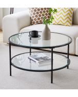 Kempley Round Glass Coffee Table with Black Metal Legs
