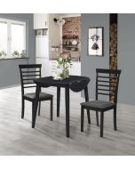 Ledbury Drop Leaf Round Table Set with 2 Chairs in Black Finish
