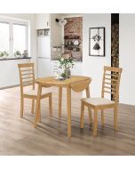 Ledbury Drop Leaf Round Table Set with 2 Chairs in Light Oak Finish
