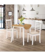 Ledbury Drop Leaf Round Table Set with 2 Chairs in White Painted and Oak Finish