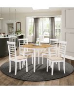 Ledbury Drop Leaf Round Table Set with 4 Chairs in White Painted and Oak Finish