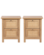 Newquay Oak Effect Bedside Table with 2 Drawer and Real Rattan Front (Pair)