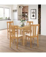 Ledbury Light Oak Drop Leaf Round Dining Table with 4 Light Oak Chairs