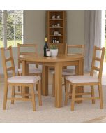 Waverly Drop Leaf Round Table with 4 Ladder Back Oak Chairs with Beige Fabric Seats