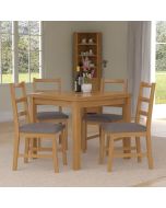 Waverly Small Extending Table with 4 Ladder Back Oak Chairs with Steel Grey Fabric Seats