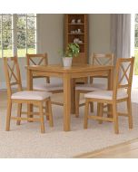 Waverly Small Extending Table with 4 Cross Back Oak Chairs with Beige Fabric Seat