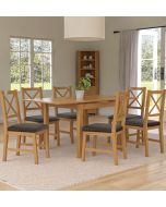 Waverly Small Extending Table with 6 Cross Back Oak Chairs with Charcoal Grey Fabric Seats