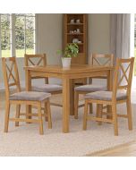 Waverly Small Extending Table with 4 Cross Back Oak Chairs with Steel Grey Fabric Seat