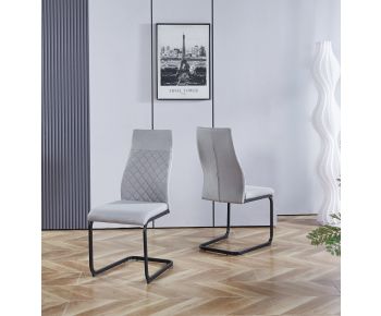 Cullompton Light Grey High Back Dining Chairs with Black Metal Base x2