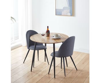 Cullompton Round Dining Table 90cm with 2 Dark Grey Curved Back Fabric Chairs