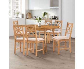 Aston Butterfly Extending Table with 6 Cross Back Oak Chairs in Beige Seat Pad