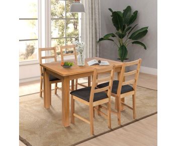 Camberley Oak Butterfly Extending Dining Table with 4 Ladder Back Oak Chair with Charcoal Seat Pads