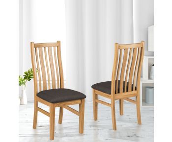 Oak Chair with Charcoal Grey Fabric Seat Pad (Pair)