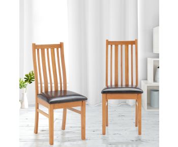 Oak Chair with Brown Bonded Leather Seat Pad (Pair)