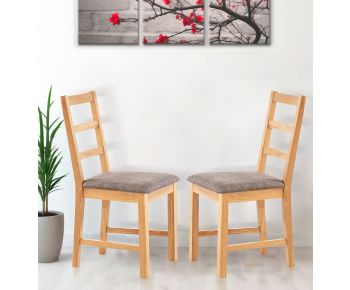 Pair of Oak Small Ladder Back Chairs with Grey Fabric Seat