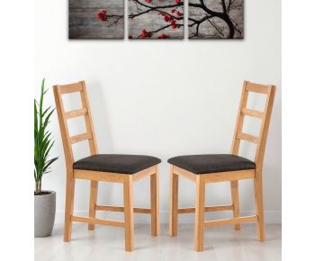 Pair of Oak Small Ladder Back Chairs with Charcoal Fabric Seat