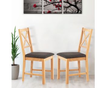 Pair of Oak Small Cross Back Chairs with Charcoal Fabric Seat