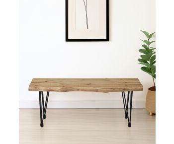 Cullompton Bench (110cm) with Live Edge Effect and Black Metal Legs