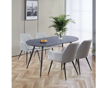 Cullompton Large 160cm Oval Table with 4 Grey Arm Chairs