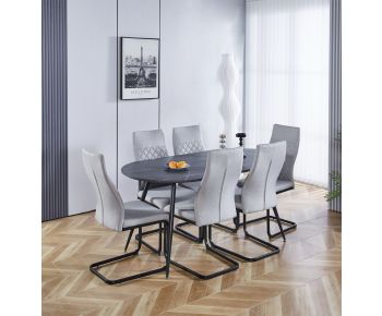 Cullompton Large 160cm Oval Table with 6 Grey High Back Chairs