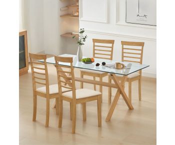 Cullompton Dining Table Glass Top (160cm) with 4 Light Oak Ladder Back Chairs