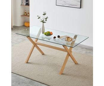 Cullompton Glass Table with Wooden Effect Legs (160cm)