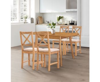 Aston Butterfly Extending Table with 4 Cross Back Oak Chairs in Beige Seat Pad