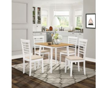 Ledbury Drop Leaf Rectangular Table with 4 Chairs in White Painted and Oak Finish