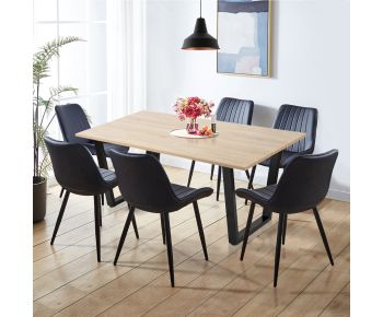 Dudley Dinning Table 1.5m with 6 Black Bonded Leather Chairs