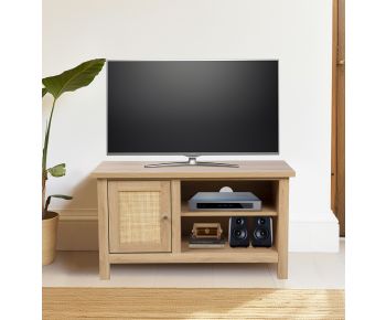 Newquay Oak Effect Small TV Stand with Real Rattan Front