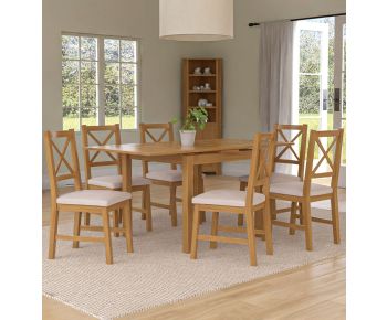 Waverly Small Extending Table with 6 Cross Back Oak Chairs with Beige Fabric Seats